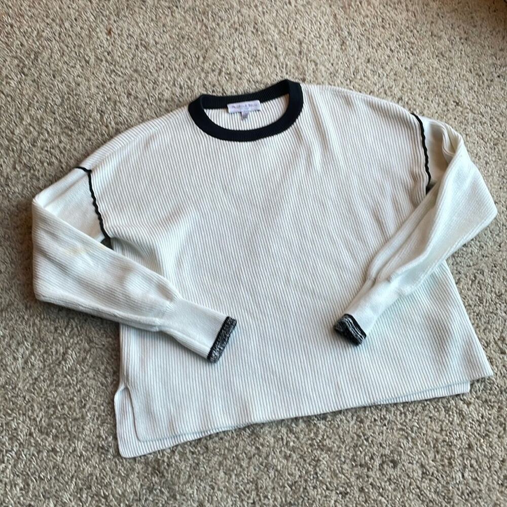 MICHAEL STARS Ribbed Knit Crewneck White & Black Sweater Size S - Picture 1 of 5